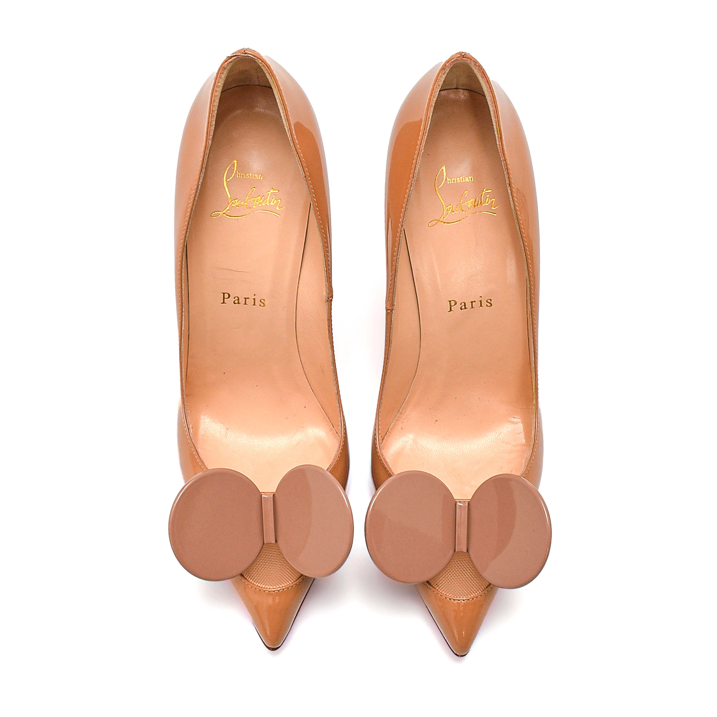 Christian Louboutin - Beige Patent Leather & Ribbon Detail Pump